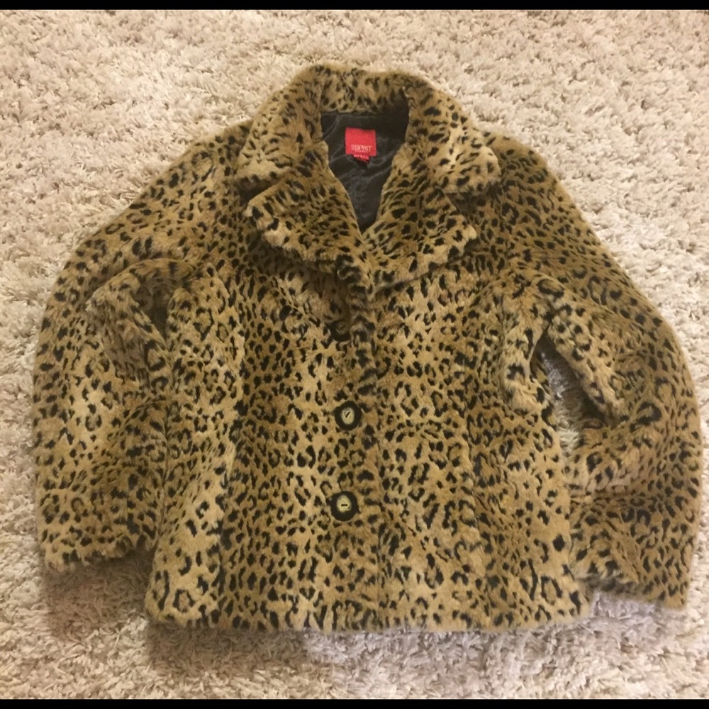 Esprit Size M Leopard Faux Fur Coat